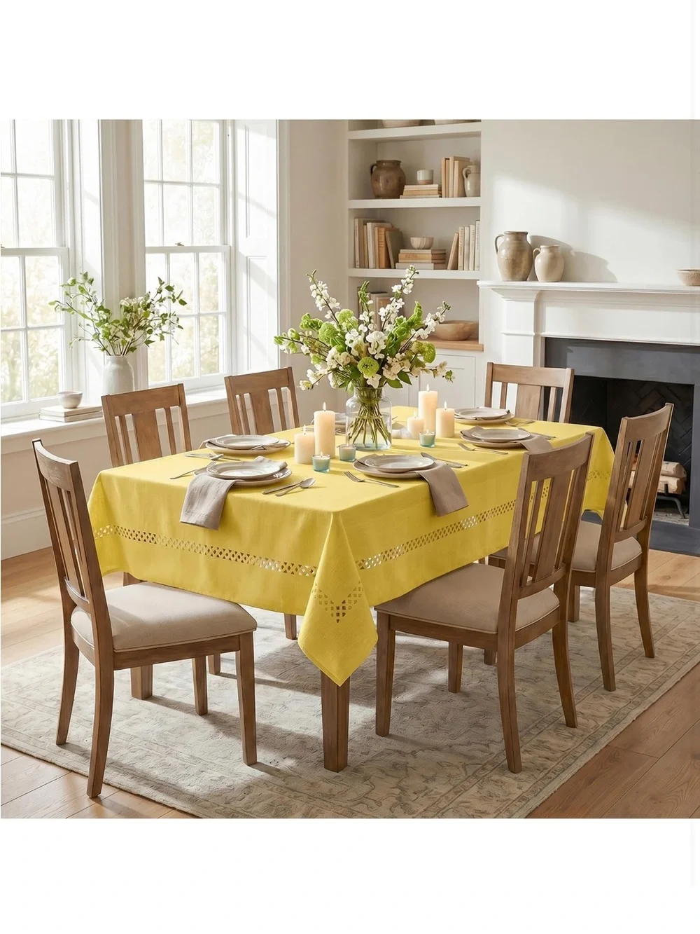 NEW Horaldaily Yellow Rectangle Tablecloth with Cutouts, Farmhouse Style